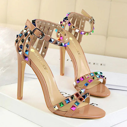 Rivet High Heels Roman Style Sandals Stiletto Heels for Women