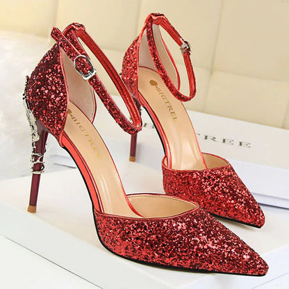 Sequined High Heel Stiletto Pumps in Gold and Silver