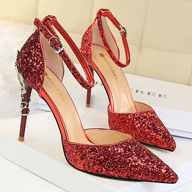 Sequined High Heel Stiletto Pumps in Gold and Silver