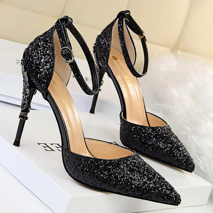 Sequined High Heel Stiletto Pumps in Gold and Silver
