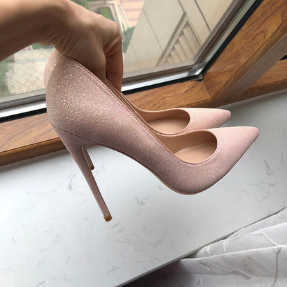 Sparkly Pointy Toe High Heel Wedding Bridal Shoes with Glitter Sequins for Women