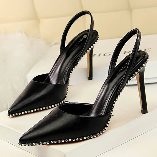Rivet High Heels Woman Pumps Pu Leather 9cm Sexy Party Women Heels