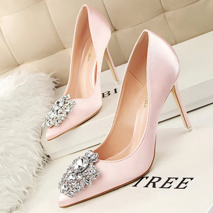 Kitten Heel Rhinestone Pumps for Women's Wedding High Heels