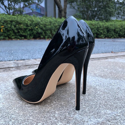 Black Patent Pointed Toe Stilettos for Women