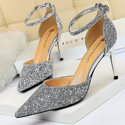 Sexy High Heels Sequins Women Pumps Fashion Wedding Shoes Hollow