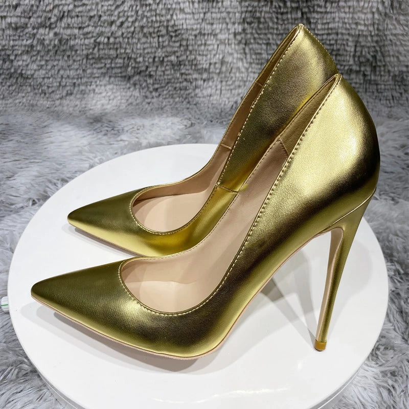 Gold Matte Women PointyToe High Heel Wedding Party Shoes