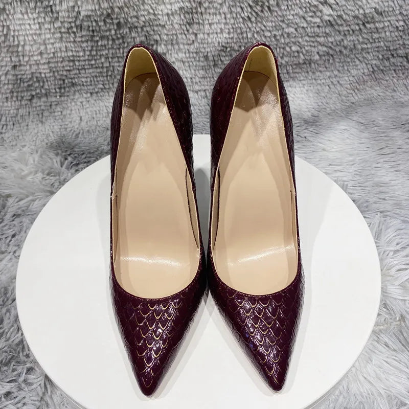 Crocodile Effect Women Pointy Toe Slip On High Heel Stiletto Pumps