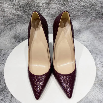 Crocodile Effect Women Pointy Toe Slip On High Heel Stiletto Pumps