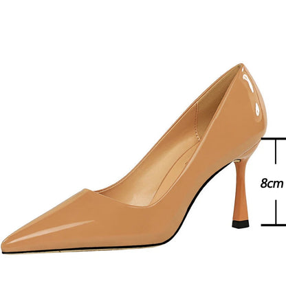 Patent Leather Pointed Toe Stiletto Pumps for Women Office Wear
