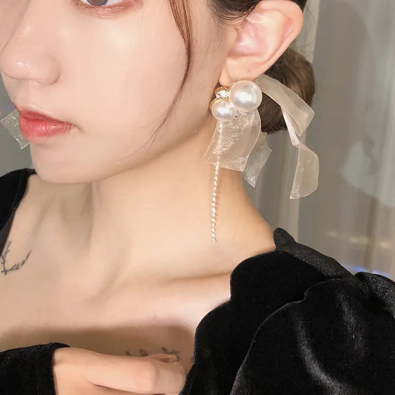 Lace Pearl Drop Earrings for Women by Lizakosht Etrendy
