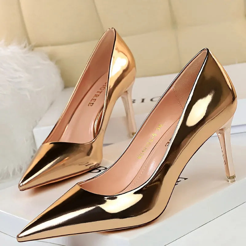 Patent Leather High Heel Wedding Pumps Basic Pump Shoes for Women
