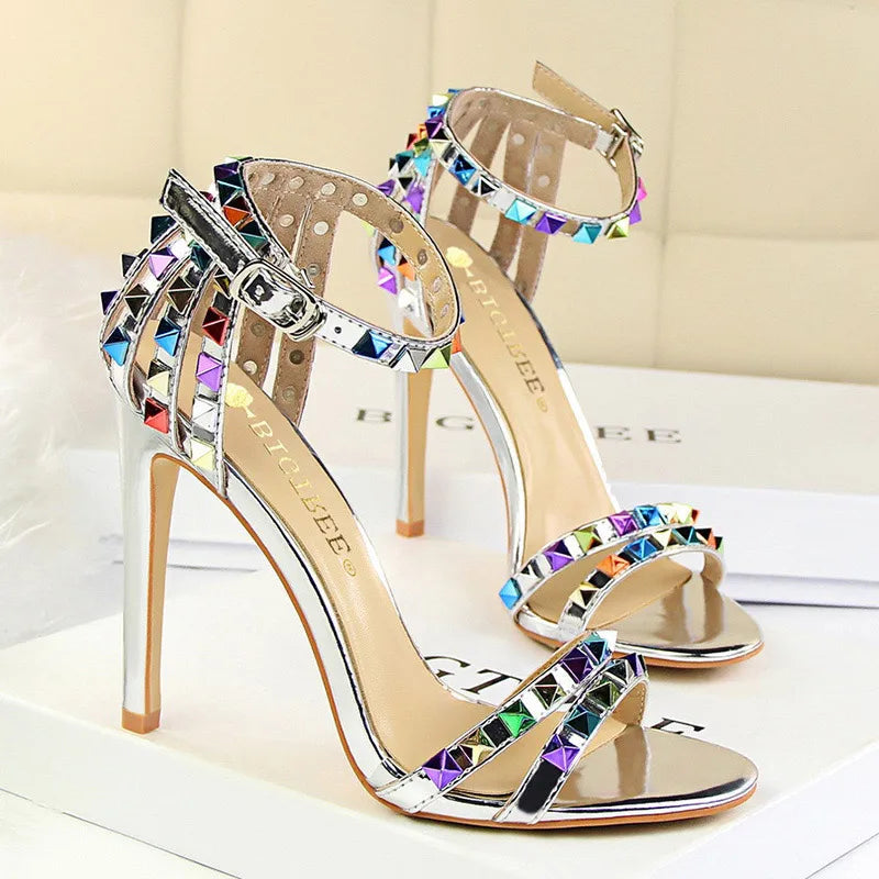 Rivet High Heels Roman Style Sandals Stiletto Heels for Women