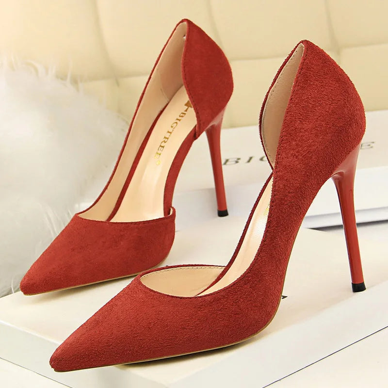 Suede Pointed Toe Stiletto High Heel Pumps for Women