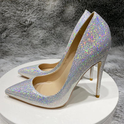 Pink Sequined Women Pointed Toe High Heels for Wedding Party and Bridal Shoes