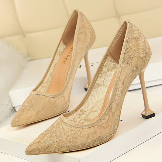 Lace Hollow Stiletto Heels Nightclub Party Shoes for Women