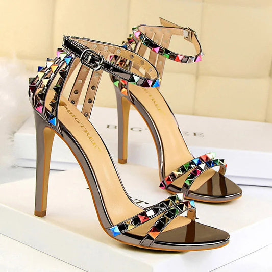 Rivet High Heels Roman Style Sandals Stiletto Heels for Women