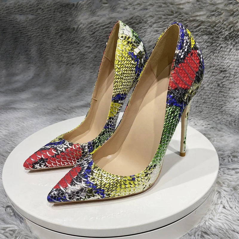Colorful Crocodile Effect Women Pointy Toe High Heels