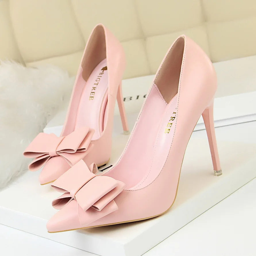 Bow Woman Pumps Sexy High Heels Stiletto Casual Office Shoes for Women