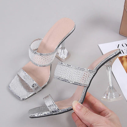 Elegant Square Toe Spike Heels Pumps Mesh Slippers for Summer Women