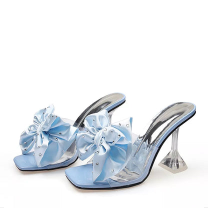Crystal Bow High Heels Slippers Shoes for Women