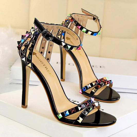Rivet High Heels Roman Style Sandals Stiletto Heels for Women