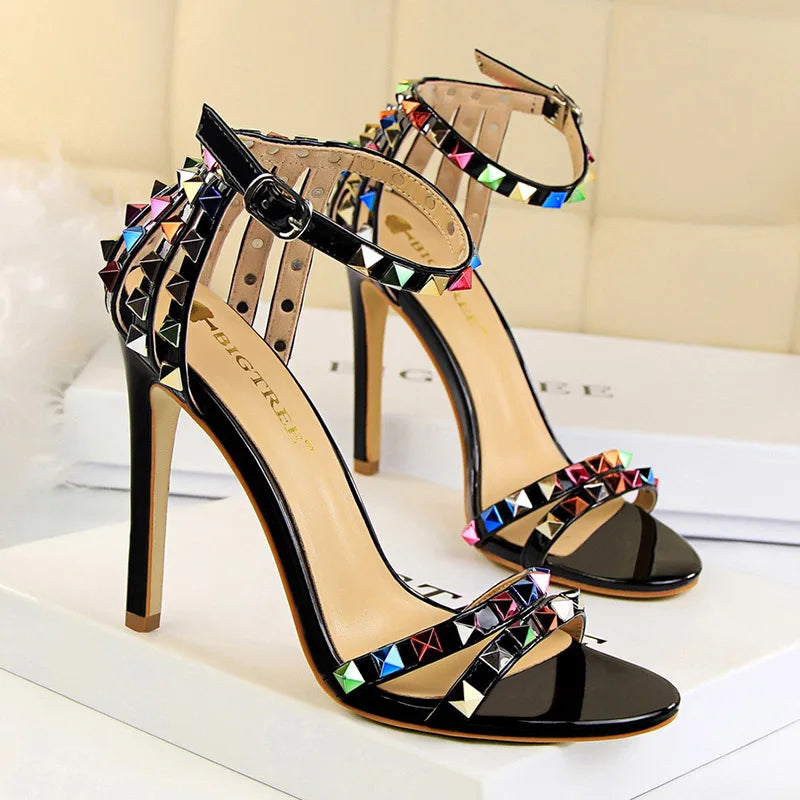Rivet High Heels Roman Style Sandals Stiletto Heels for Women