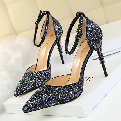 Sequined High Heel Stiletto Pumps in Gold and Silver