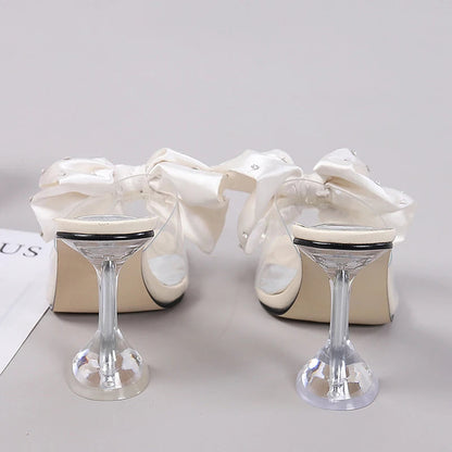 Crystal Bow High Heels Slippers Shoes for Women