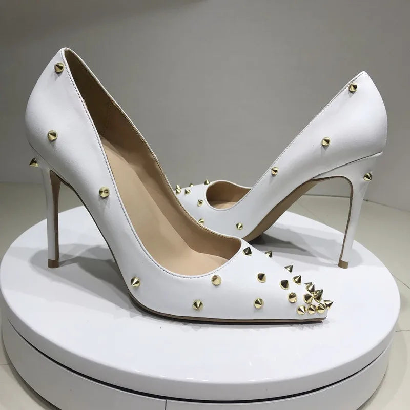 White Matte Spike Pointy Toe High Heel Party Shoes for Women