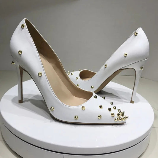 White Matte Spike Pointy Toe High Heel Party Shoes for Women