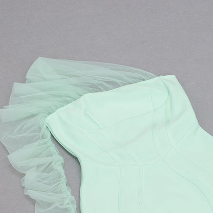 One Shoulder One Sleeve Midi Mesh Bandage Dress HB79680