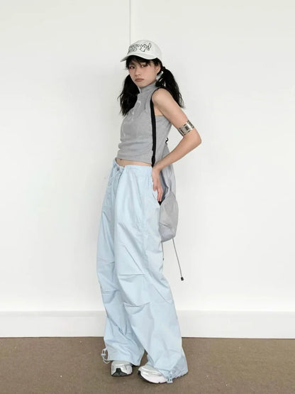Blue Cargo Parachute Women Hippie Korean Style Oversize Baggy Pant