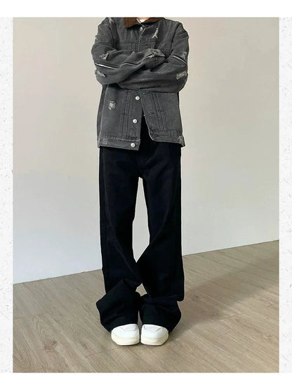 Black Denim Basic Oversize Loose Women Y2K Vintage Retro Pant