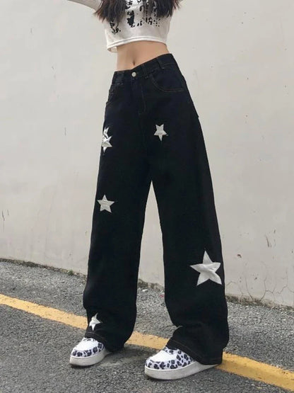 Retro Print Black Cargo Women Gothic Punk Oversize Pant