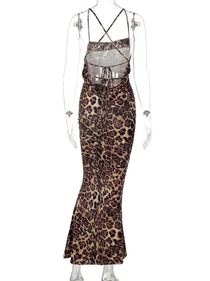 DressBetty - HOVON  Backless Cross Sexy Bodycon Maxi Long Leopard  Dresses