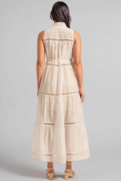 Taylod Stand-up Collar Cut-out Maxi Dress