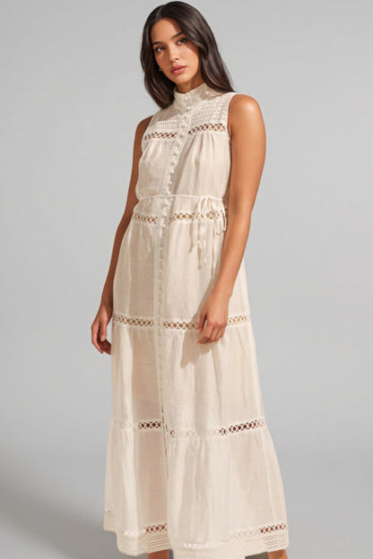 Taylod Stand-up Collar Cut-out Maxi Dress