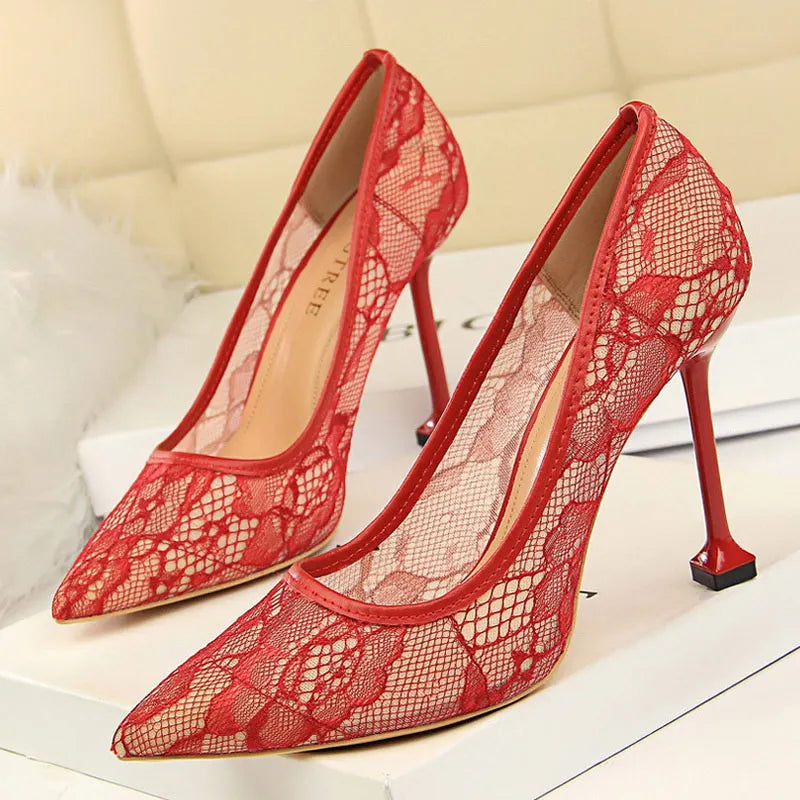 Lace Hollow Stiletto Heels Nightclub Party Shoes for Women