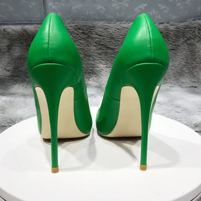 Green Women Pointy Toe High Heels 8/10/12cm Slip On Stilettos Fashion