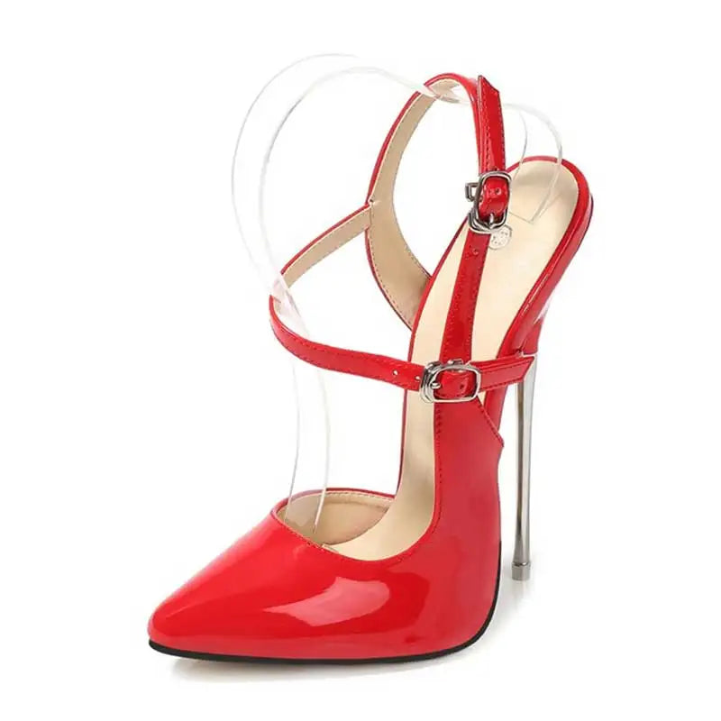 Metal Stiletto High Heels Women Patent Leather Slingbacks Pumps - 16cm