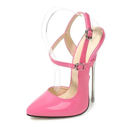 Metal Stiletto High Heels Women Patent Leather Slingbacks Pumps - 16cm