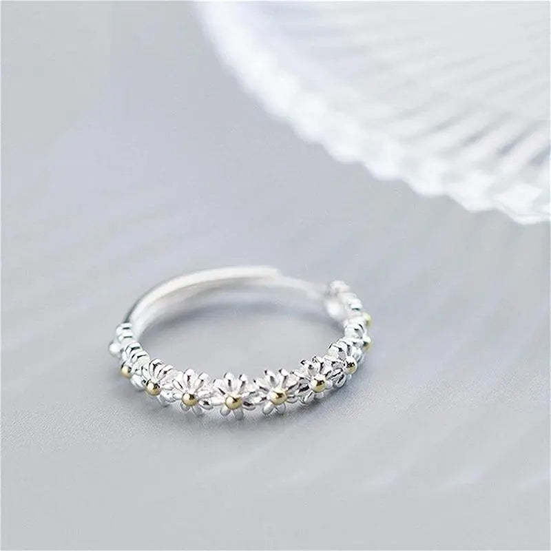 Enamel Daisy Band Ring | Adjustable Open Design | Hand Enamelled