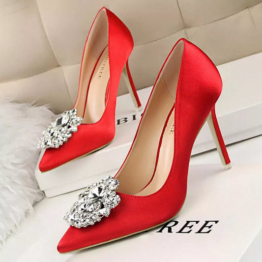 Rhinestone Stiletto Women Pumps - Sexy High Heels for Weddings