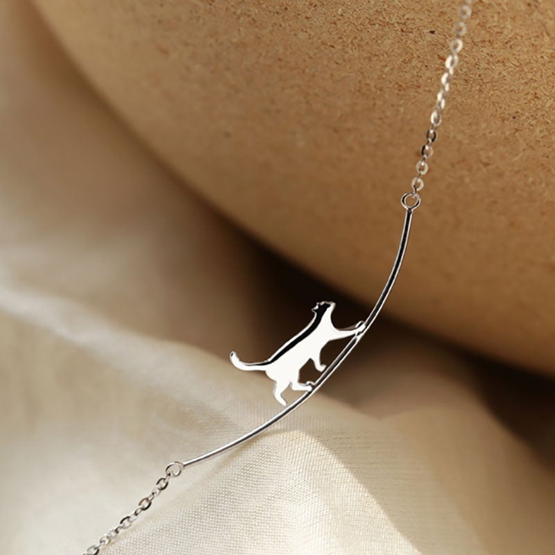 Maison Cat Curve Pendant Necklace | Sterling Silver Finish