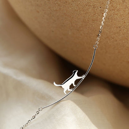 Maison Cat Curve Pendant Necklace | Sterling Silver Finish