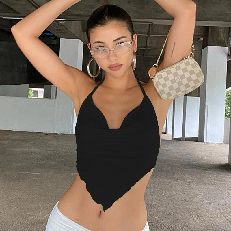 White Lacing Backless Crop Top