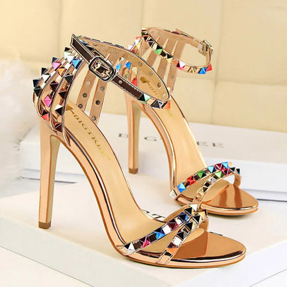 Rivet High Heels Roman Style Sandals Stiletto Heels for Women