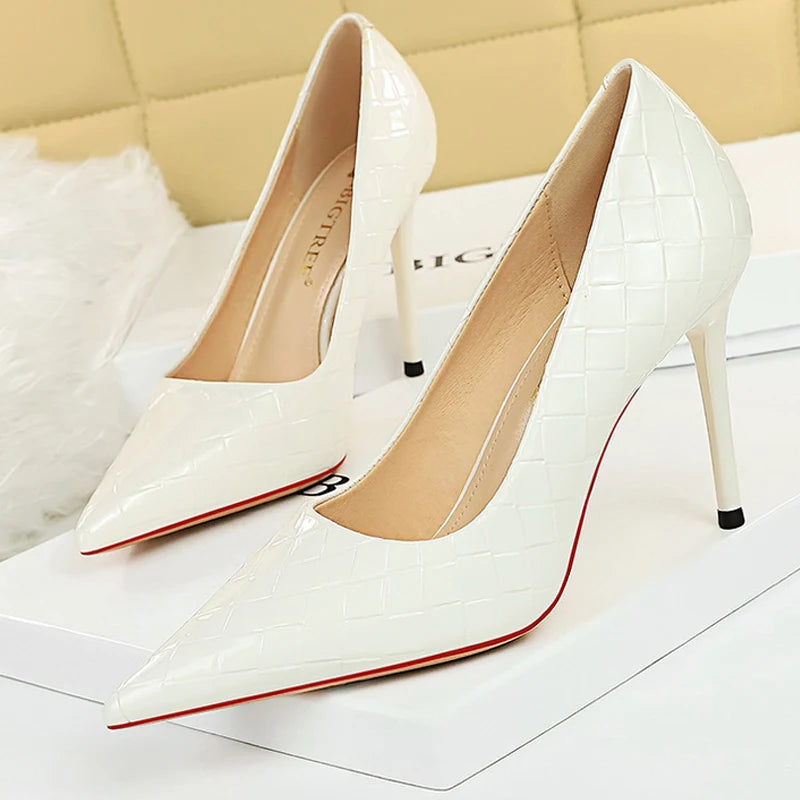 Serpentine High Heel Patent Leather Woman Pumps for Sexy Party Shoes