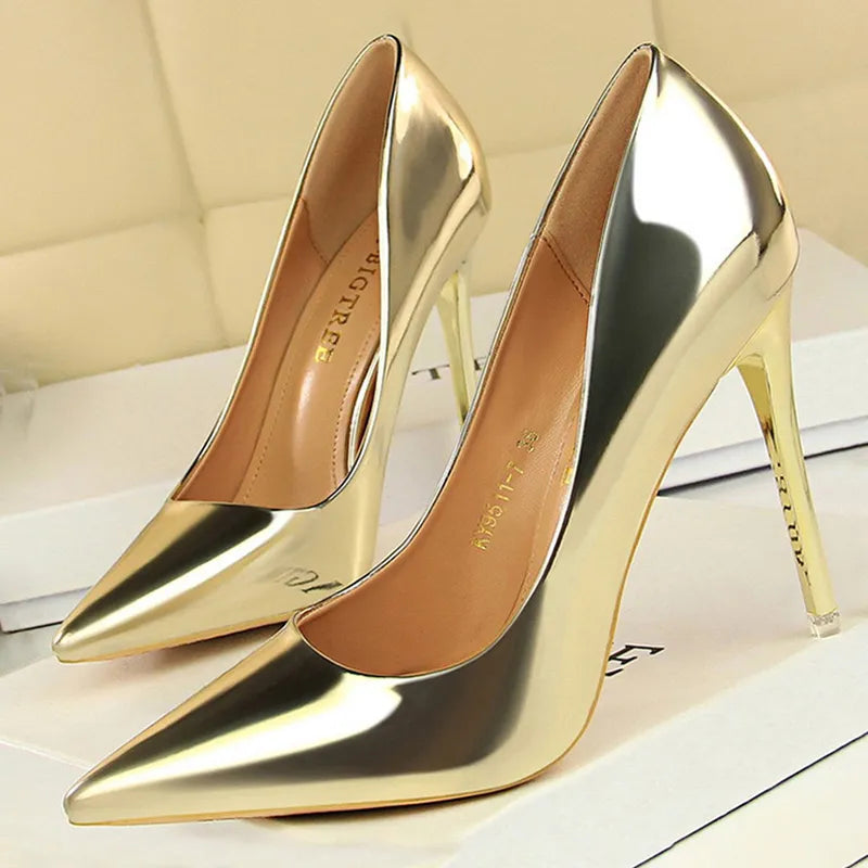 Patent Leather High Heel Wedding Pumps Basic Pump Shoes for Women