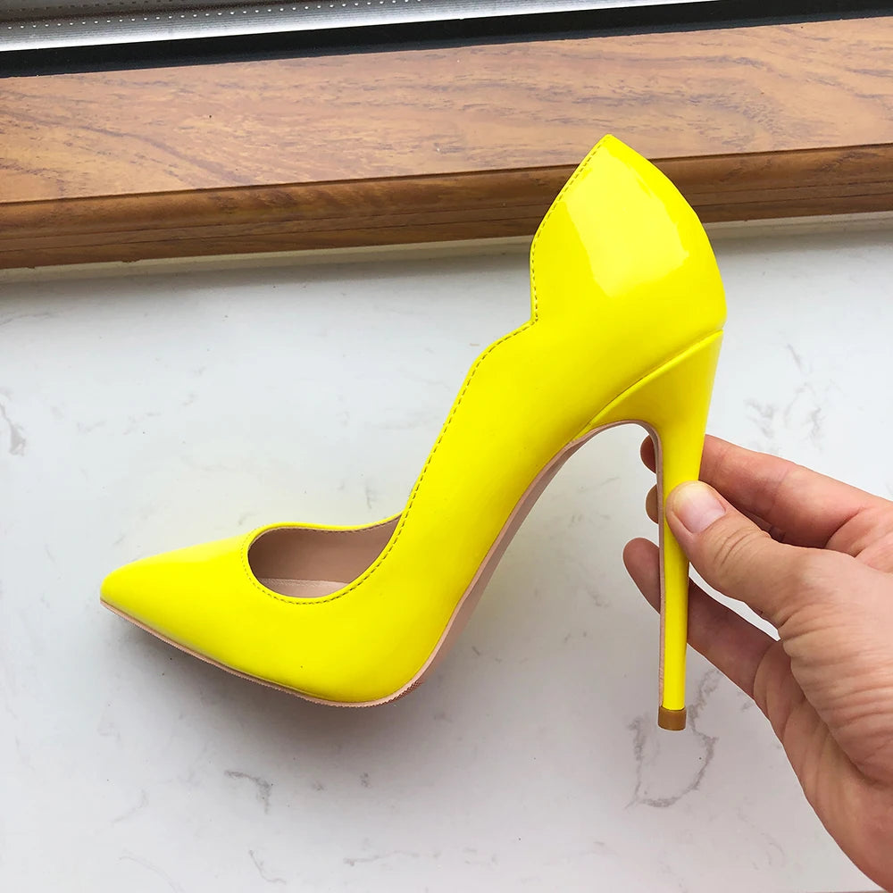 Glossy Yellow Pointy Toe High Heel Party Shoes for Women